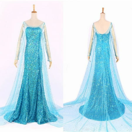 Fashion Hot Blue Bling Frozen Elsa Queen Adult Women Party Dress Costume Elsa Dresses Hende