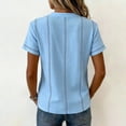 thumbnail image 4 of Women's Stripe Button V-Neck Fashion Casual T-Shirt Short Sleeve Regular Fit Spring Summer Daily Top Light Blue M, 4 of 4