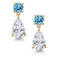 thumbnail image 2 of Gem Stone King 18K Yellow Gold Plated Silver White Moissanite and Swiss Blue Topaz Earrings for Women | 8.14 Cttw | Gemstone Birthstone | Pear Shape 12X8MM, 2 of 4