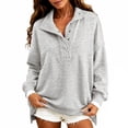 thumbnail image 6 of Visaly Henley Neck Sweatshirts for Women Oversized Sweatshirt Soft Sweatshirt Dressy Sweatshirts Flowy Tunic Sweatshirt Plain Sweatshirt Drop Shoulder Sweatshirt Fall Outfits Grey S, 6 of 6