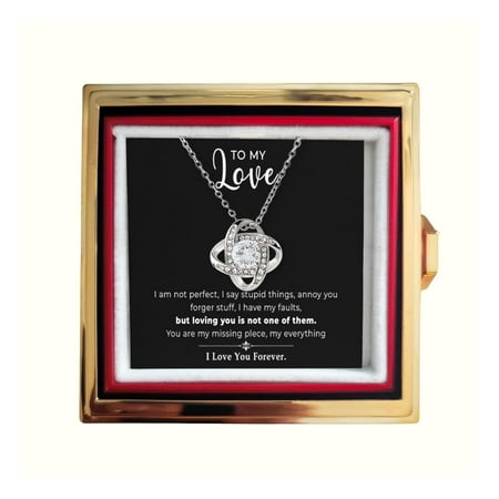 Wife Necklace With Rotating Preserved Real Rose Box, To My Beautiful Wife Necklace From Husband, Jewelry Her Message Card, Birthday, Box 5 #292, White Love Knot Necklace