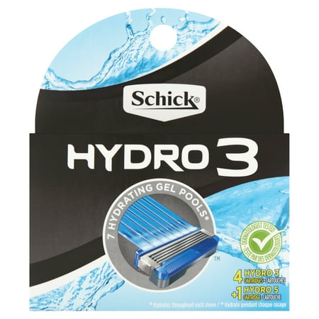 Schick Hydro 3 Men's Razor Blade Refills, 4 Ct + 1 Hydro 5 Refill
