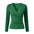 thumbnail image 6 of HongQid Women's Wrap V Neck Long Sleeve Top Front Twisted Ruched Detail Soft Stretchy Body Hugging Cut Casual Outfit for Spring Fall Fashion Basic Layering Blouse Tee Shirt, 6 of 6