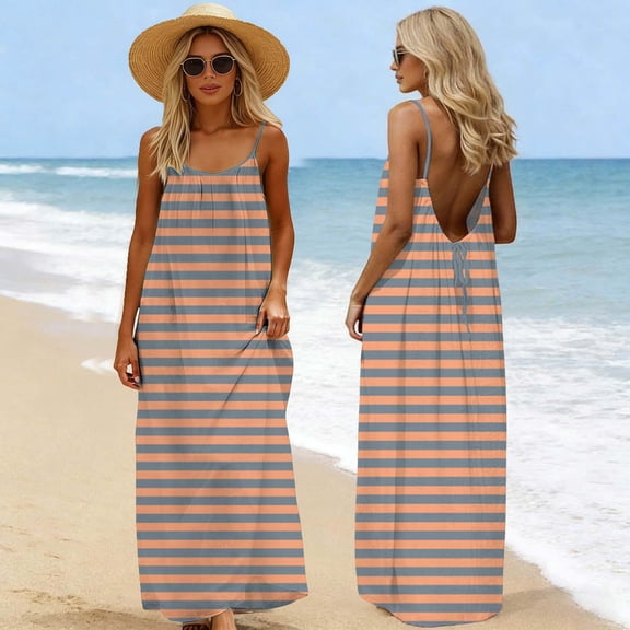 Mifsaly Maxi Sundresses for Women 2026 Summer Beach Backless Dresses Spaghetti Straps Lightweight Flowy Vacation Dress XXL