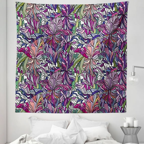 Floral Tapestry, Tropical Jungle Rainforest Abstraction Narcissus Iris Vintage Style Nature, Fabric Wall Hanging Decor for Bedroom Living Room Dorm, 5 Sizes, Multicolor, by Ambesonne