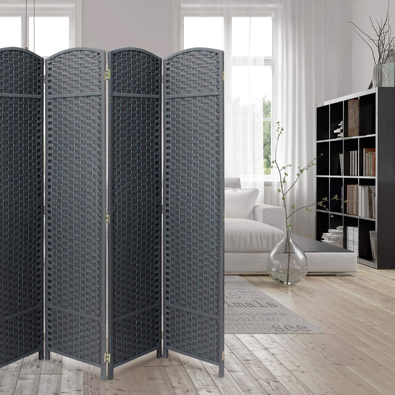 Sorbus Room Divider Privacy Screen, 6 ft. Tall Extra Wide Foldable Panel Partition Wall Divider (8 Panel, Espresso B Grey)