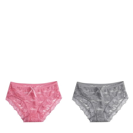 Wijhcboe 2 Pack Women Underwear Cotton Women Lace Sexy Panties Hollow Ladies Cotton Briefs Underwear Mesh Trousers Bow Low Women Briefs Cotton Waist Women Panties plus Size Boxes Sheer Mesh Panties
