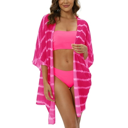 Women s 3 Piece Bandage Swimsuits with Kimono Cover Up Top+ High Waisted Thong Bikini Sets Solid Color Tankini Bathing Suit for Women XS-XL