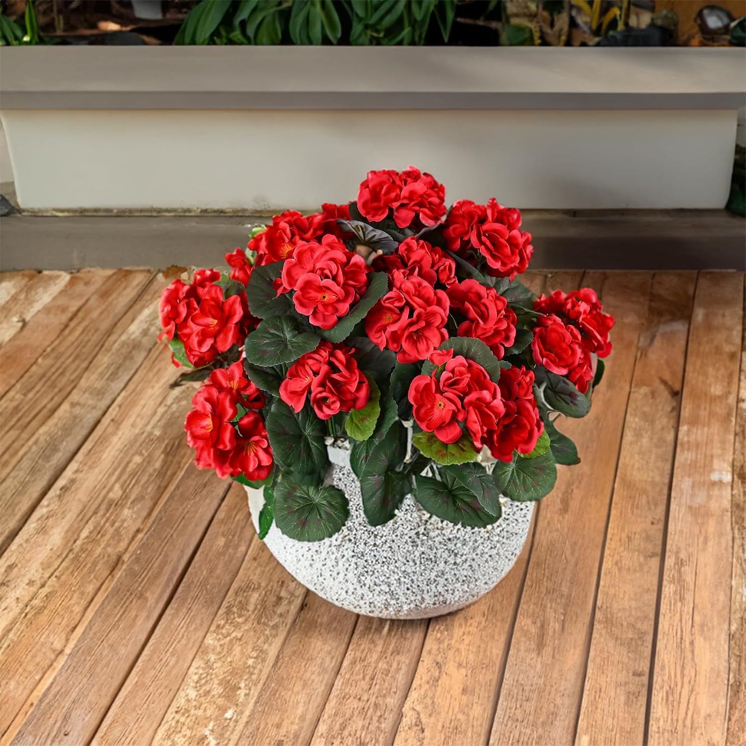 4 Packs Artificial Flowers for Outdoor 14'' Red Geranium Silk Flowers UV Resistant Garden Plants Bush Faux Flowers for Home Wedding Kitchen Table Centerpieces Grave Cemetary Vase Decor
