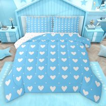Homewish Cartoon Heart Print Full Size Comforter Sets,Kawaii Loves Pattern Bedding Comforter Set,White Blue Bedding Sets For Girl,Ultra Soft Home Decor Reversible,3pcs