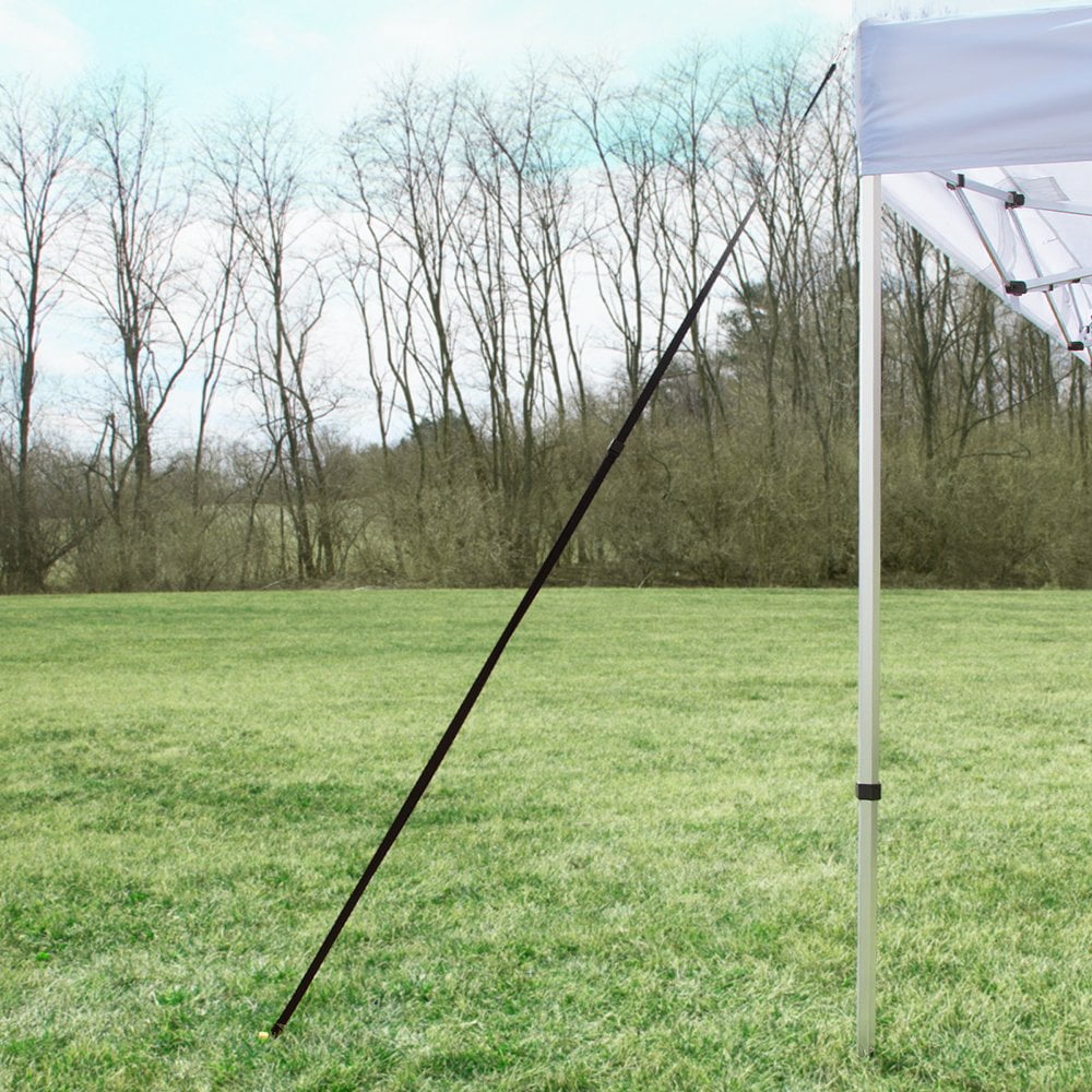 Basic Tent Stake Kit – Includes Black Nylon Draw-String Bag with String Cord Lock, 4X 9in Yellow PVC Stakes, 4X 13ft Black Nylon Webbing Sections with Carabiner and Length-Adjusting Clip