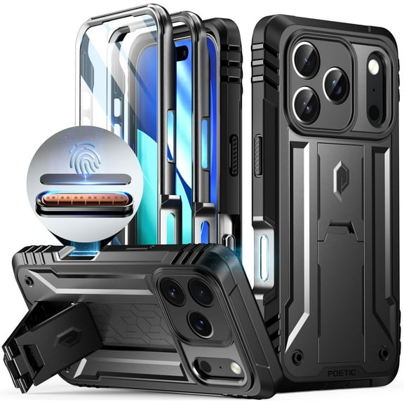 POETIC for iPhone 17 Pro Case with Camera Control Capture Button, [Built-in Stand] [Built-in Screen Protector] Full-Body Military Grade Rugged Phone Case for iPhone 17 Pro, Black