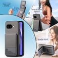 thumbnail image 4 of For Google Pixel 9A Wallet Phone Case,PC + PU Leather + TPU Hybrid Design,With Card Slots,Diagonal Fabric Pattern,Back Flip Kickstand,Shockproof Rugged Dropproof Phone Case,Gray, 4 of 9
