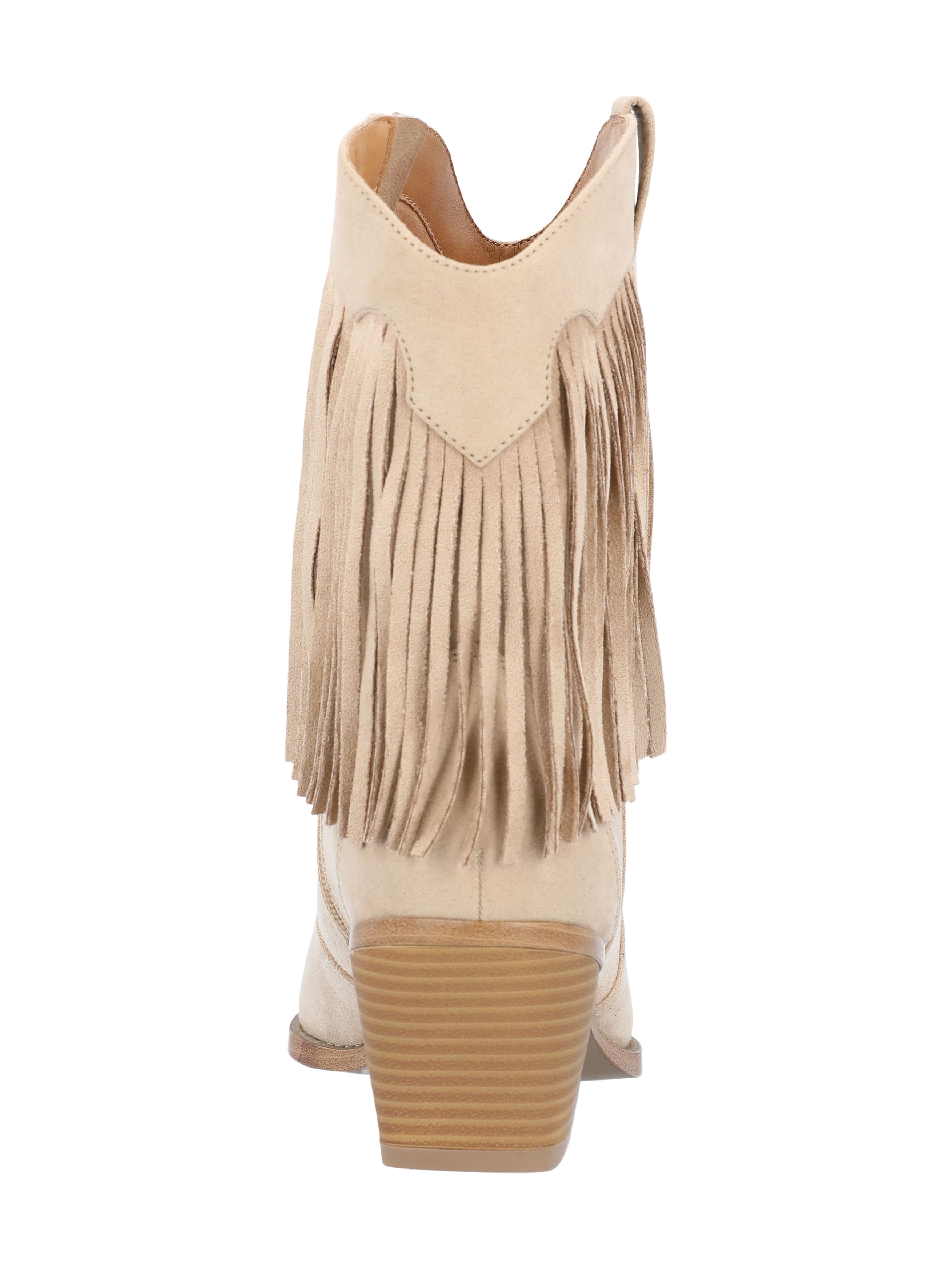 Time and Tru Women's Faux Suede Western Booties with Fringe