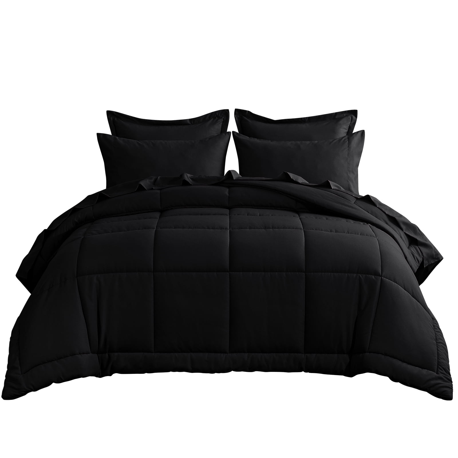 RUIKASI 7 Pieces Black Queen Bed Comforter Set with Sheets - Bed in a Bag with Comforter and All Season Sheets, Pillowcases