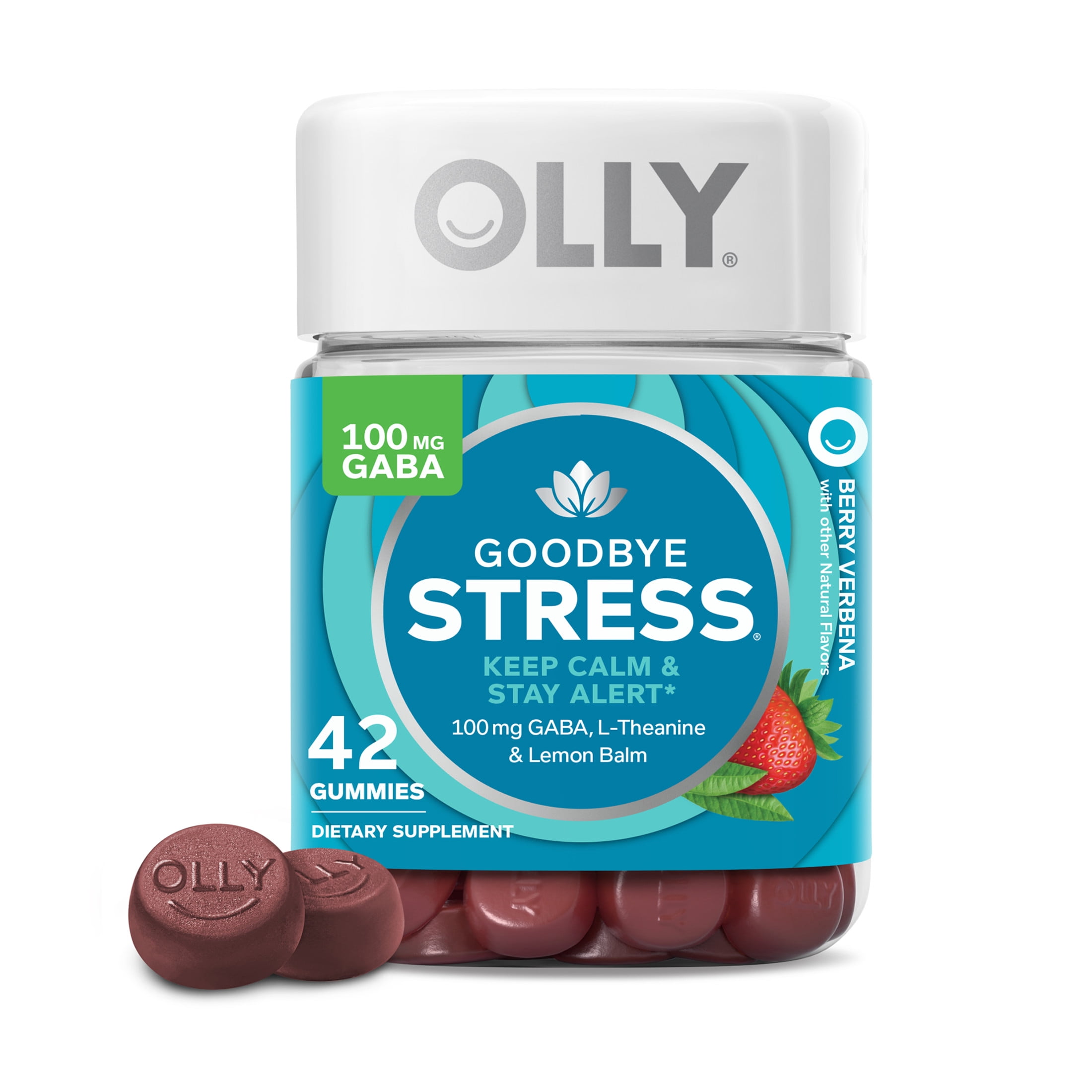 OLLY Goodbye Stress Gummy, Stress Support, GABA, L-Theanine, Lemon Balm, Chamomile, Berry, 42 Ct