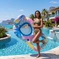 thumbnail image 6 of Vecukty Pink Blue Tropical Inflatable Swim Ring Pool Float, Mesh Recliner Lounge with Headrest & Cup Holders for Adults Teens,Swimming Pool Beach Floatie,Unisex, 6 of 9