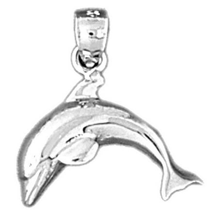 18K White Gold Dolphin Pendant - 18 mm