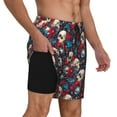 thumbnail image 2 of Yiaed Skull red flower blue Print Mens Swim Trunks Bathing Suit Compression Liner Beach Swim Shorts Swimwear Quick Dry Zipper Pocket No-Chafing Board Short-Medium, 2 of 6