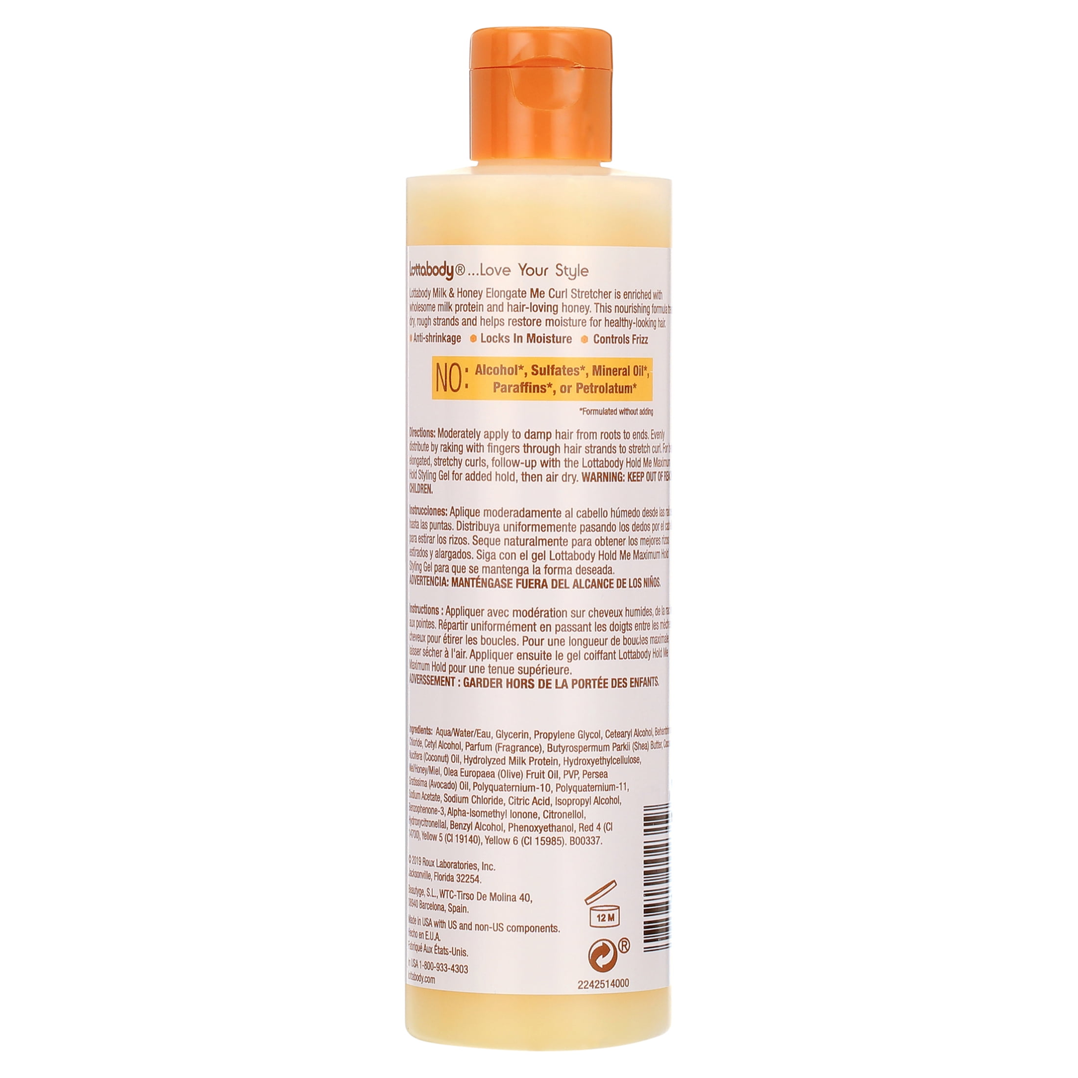 Lottabody Elongating Curl Stretcher Styling Cream with Milk and Honey, 10.1 oz