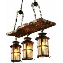 Chandelier Light, Pendant Light Farmhouse Wooden Hanging Island Lighting Fixture Retro Rustic Industrial for Kitchen Dining Room Bar Restaurant Industrial Ceiling Lamp 3 Lights