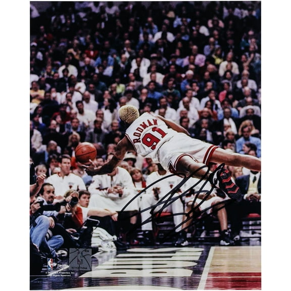 Dennis Rodman Chicago Bulls Autographed 8" x 10" Diving Photograph - Fanatics Authentic Certified