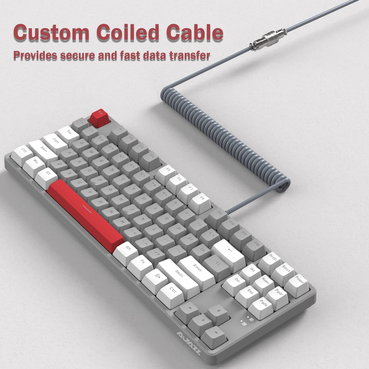 Ajazz AK873 Wired Hot Swappable Mechanical Keyboard, Coiled Cable, 22 RGB Backlit, Classic 3 Color PBT Floating Keycaps, 87% Keyboard with Detachable Magnet Cover, Custom DIY Keyboard