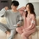 thumbnail image 2 of Conjunto de pijama de algodón de manga larga para hombre y mujer, ropa de dormir con cuello redondo, a la moda, otoño e invierno, novedad, 2 of 4