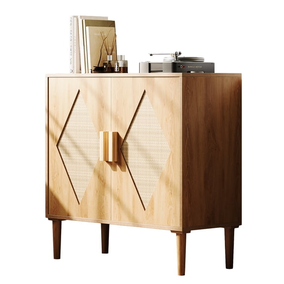 Buffet Cabinet with Storage,Ratten Sideboard Cabinets with 2 Doors,Accent Cabinets with Adjustable Shelf,Coffee Bar Cabinet for Entryway,Hallway,Living Room