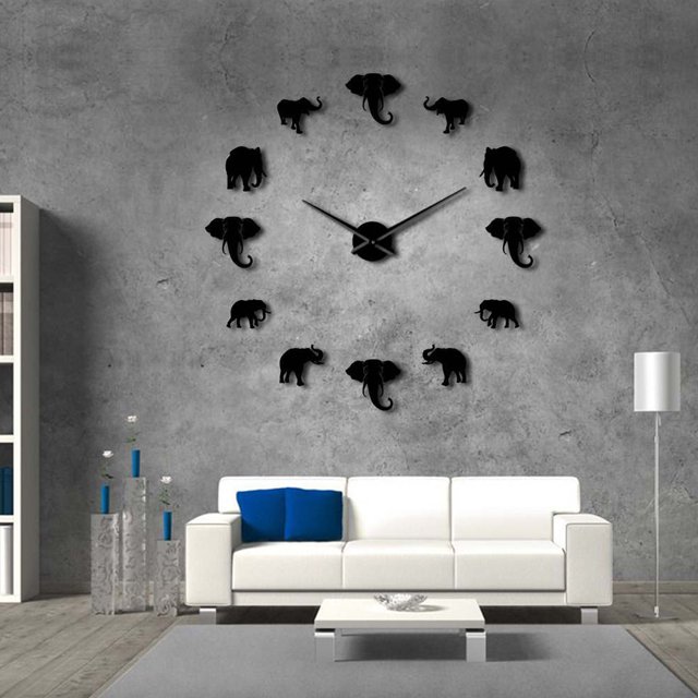 Nimomo Wall Clock -Unique Elephant Animal Shape Wall Clock DIY Acrylic Mirror Hanging Clock Decor for Home
