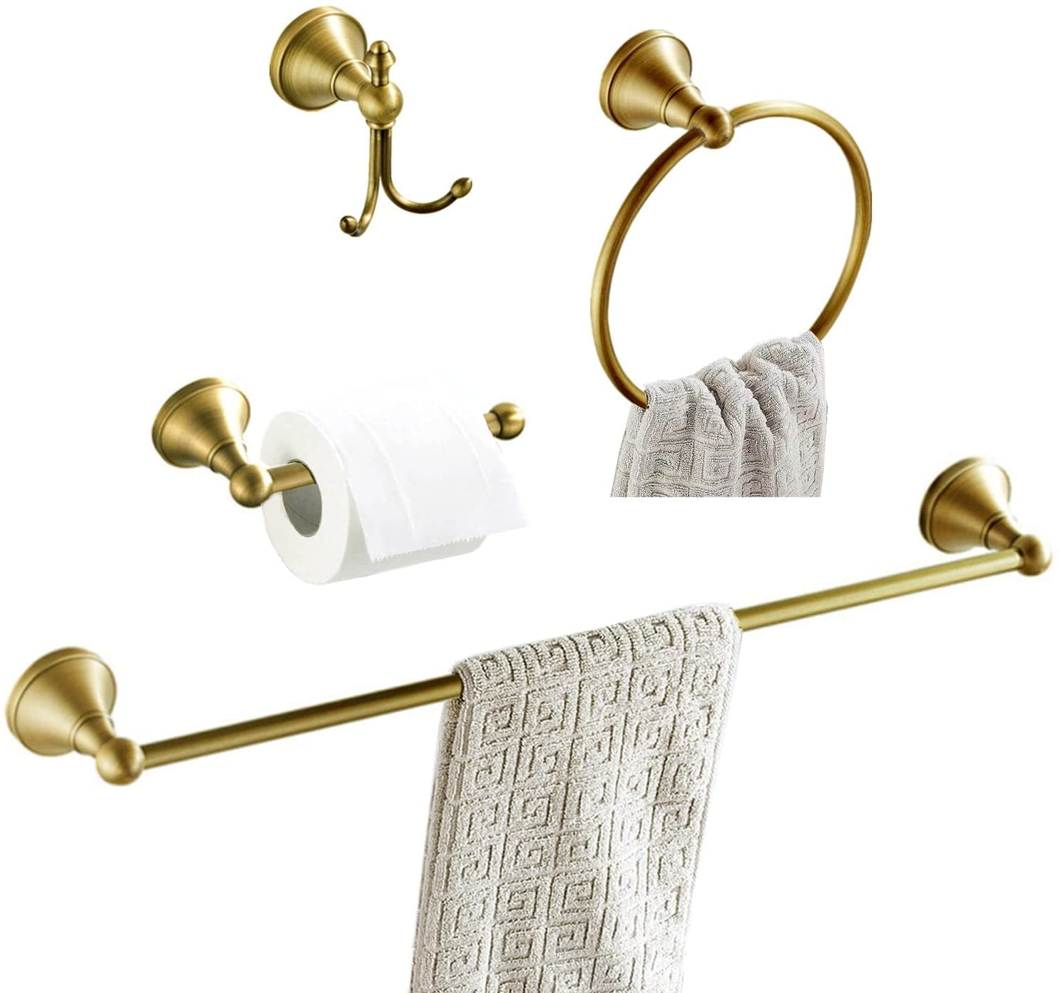 Dolls House Gold Brass Towel Rail Toilet Tissue Fittings Set Bathroom  Accessory 