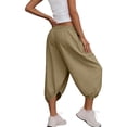 thumbnail image 4 of Mifsaly Harem Capri Pants Women High Waisted Wide Leg Cropped Pants Elastic Waist Boho Pleated Trousers Yoga Beach Summer Casual Lightweight Lounge Bottoms S, 4 of 7