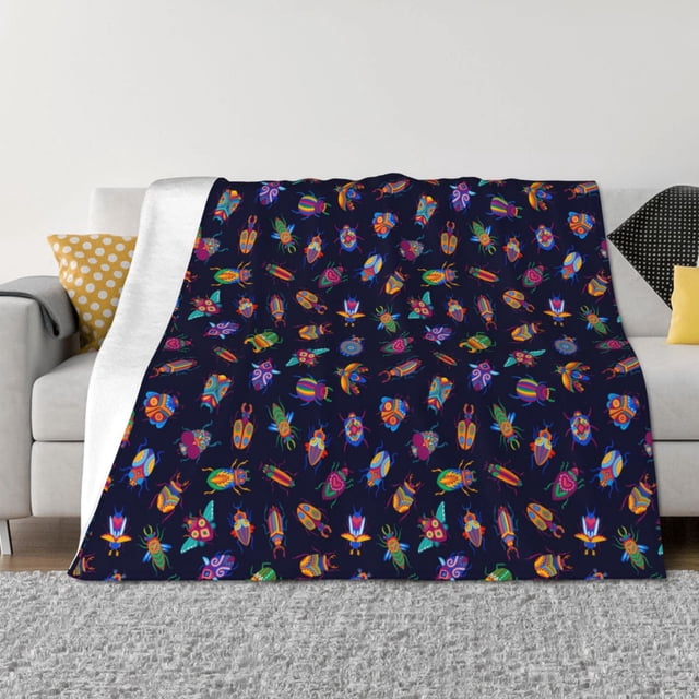 Fotbe Colorful Insects Manta de Franela con Estampado, Manta Ultrasuave para Cama, Sofá, Auto, Hipoalergénica y Antibolitas-60"x50"