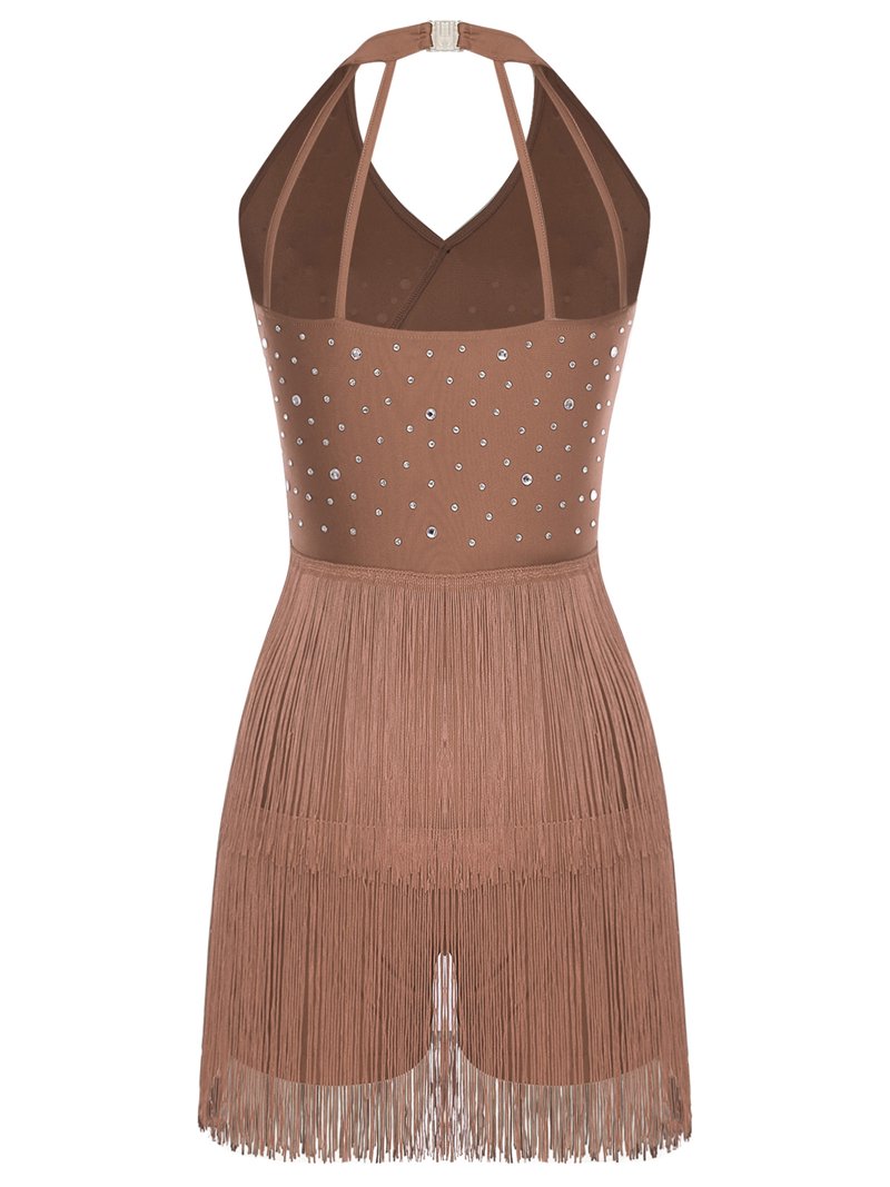 Nyeemya Women's 1920s Flapper Dress Fringe Tassels Halter Neck Romper  Vintage Latin Dance Dress Coffee S - Walmart.com
