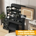 thumbnail image 3 of Modern Vanity Desk Set with Sliding LED Mirror, 3 Adjustable Lighting Modes, Built-in Power Outlet, 4 Drawers, Storage Shelves and Cushioned Stool, Dressing Table for Bedroom, 3 of 6
