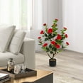 thumbnail image 4 of Gymax 2-Pack 38'' Artificial Camellia Tree Faux Floral Plant for Decoration Red, 4 of 9