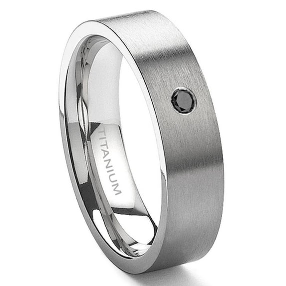 Titanium Kay Titanium 6mm Solitaire Black Diamond Brush Finish Flat Comfort Fit Mens Wedding Band Ring Sz 14.5