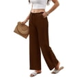 thumbnail image 4 of Nestiefly Women's Wide Leg Beach Pants Elastic Waist Lightweight Casual Flowy Palazzo Summer Lounge Trousers with Pockets Coffee S, 4 of 9