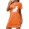 thumbnail image 2 of Aobny Orange for Gift Nightgowns for Women's Thin Cat-Print Sleep Dresses Short Sleeve Crew Neck Adults Tops Everyday, 2 of 6