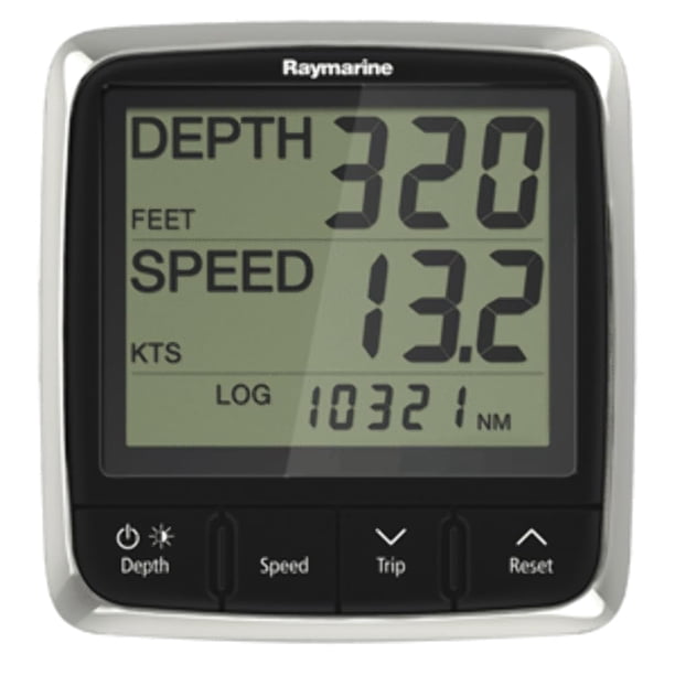 Pantalla Tridata Raymarine i50 con profundidad, velocidad y registro