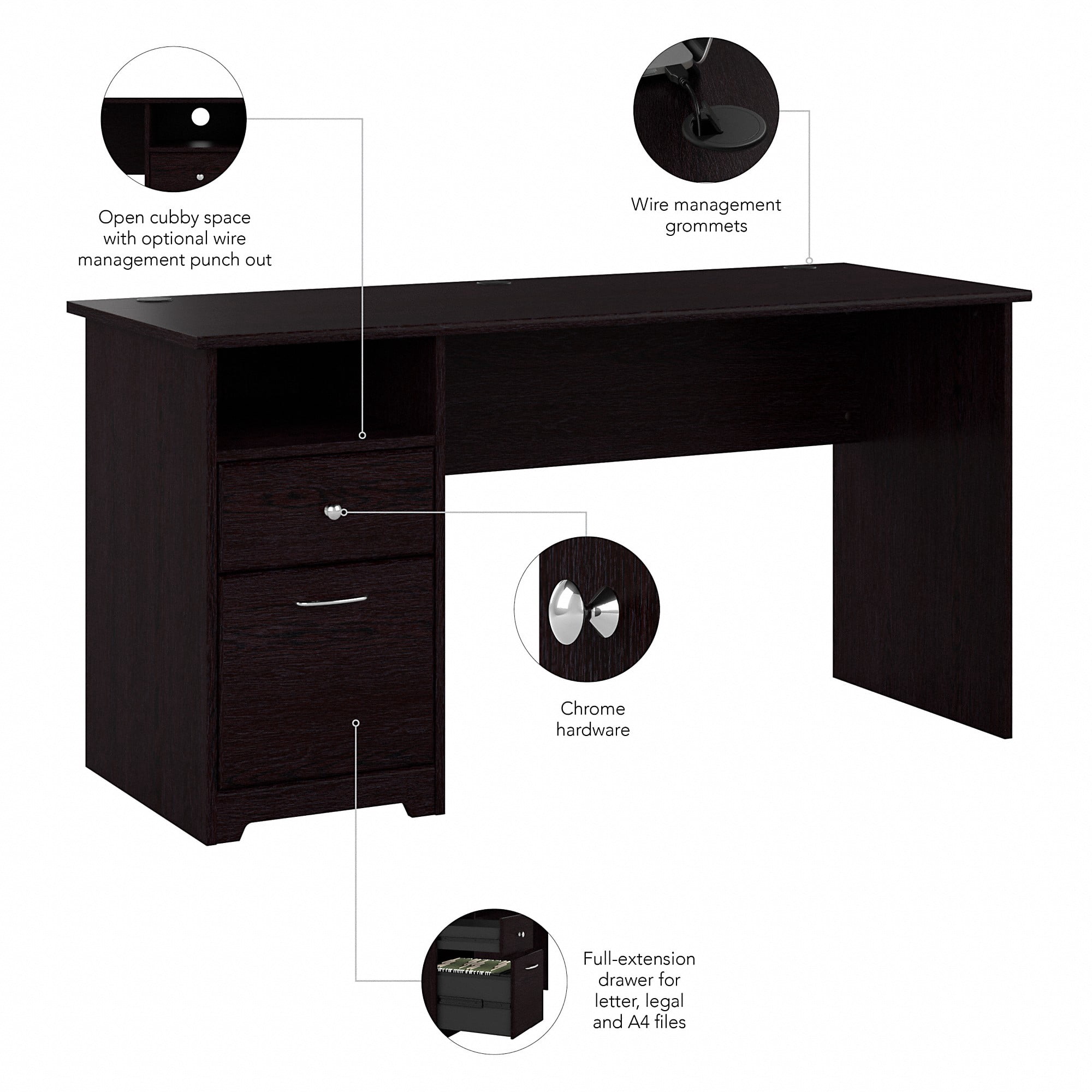 Bush Furniture Cabot 60" Computer Desk with Storage, Espresso Oak