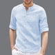 thumbnail image 1 of Ceisia Men's Shirt | Loose Stand Collar 3/4 Sleeve Shirt | Breathable Wrinkle-resistant (Solid Colors) Gift, 1 of 5