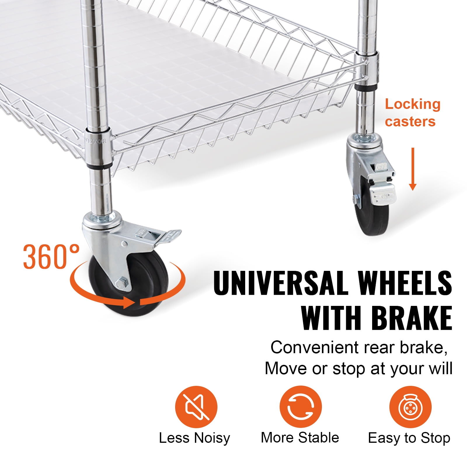 VEVOR Supreme 3-Tier Rolling Utility Cart - 550 lb Capacity