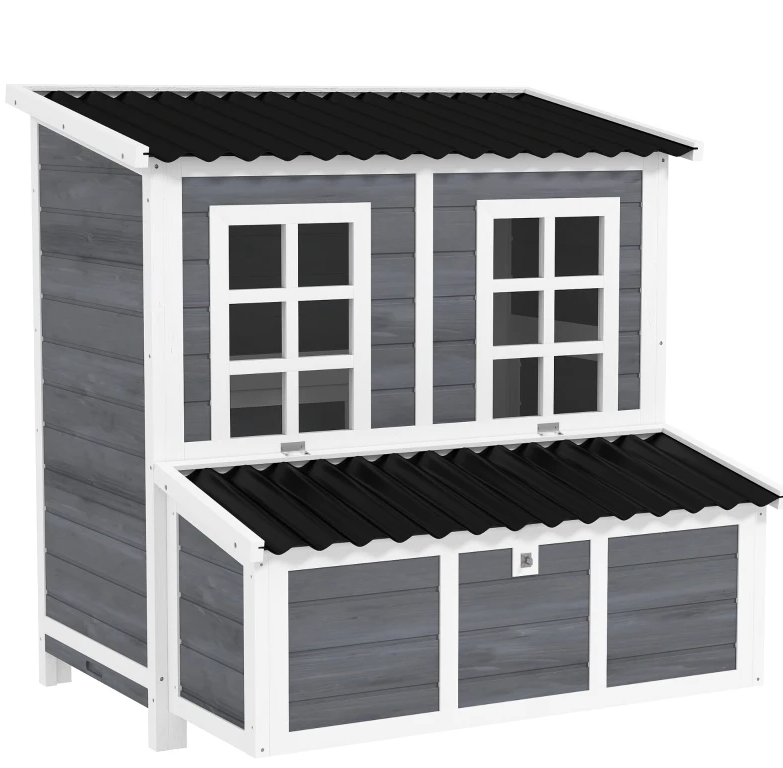 Wooden Pet Coop with Nesting Box, 39" Pet House for 4-6 Chickens, Rabbits