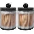 thumbnail image 1 of Juego de 2 dispensres Qtip de plástico negro para baño y organización de almacenamiento para bolas de algodón, hisopo, rondas de algodón, púas de hilo dental, pinzas para el cabello, 1 of 3