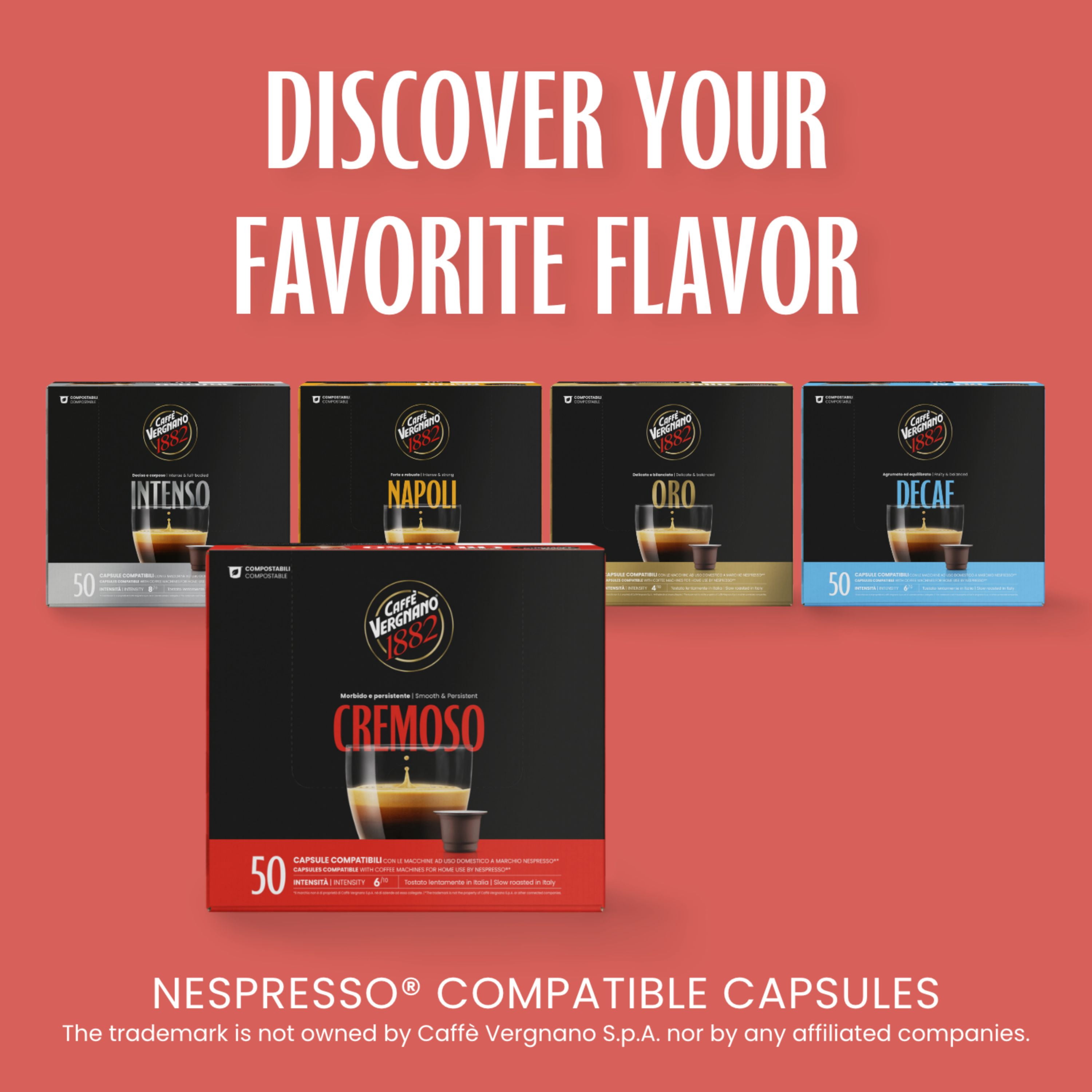Caffe' Vergnano 1882 Medium Roast Espresso Original Line Machine Compatible Capsules, Arabica Robusta Espresso Coffee, Italian Coffee For Nespresso Coffee Machines, Intensity 6/10, Cremoso, 50 Ct