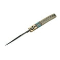 thumbnail image 3 of SANZ 4.5\" Bone & Turquoise Folding Knife with 4\" Damascus Blade, Brass Bolster, Filework & Leather Sheath, 3 of 6