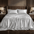 thumbnail image 6 of PixelForge Queen Satin Sheet Set, 4 Pieces, Gray, Silky Satin Bed Sheets with 14" Deep Pocket, 2 Pillowcases, 6 of 7