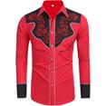 thumbnail image 2 of JLFKNG Mens T-Shirts Fashion Western Style Printed Shirt Tops For Men Breathable Slim Fit Long Sleeve Shirt Buttons Up Lounge Summer Tops, 2 of 4
