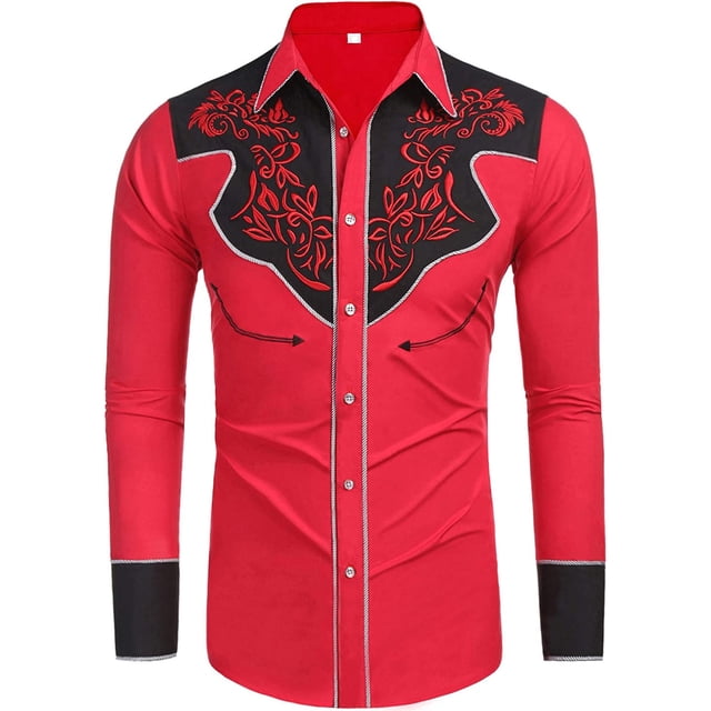 Ediodpoh Chemise à Manches Longues Ample à Imprimé Style Western pour Homme, Personnalité, Tendance, Rouge, TG